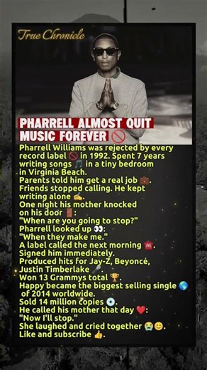 Pharrell Williams Never Gave Up 🎵 #inspirationalstory #history #truestory #usa