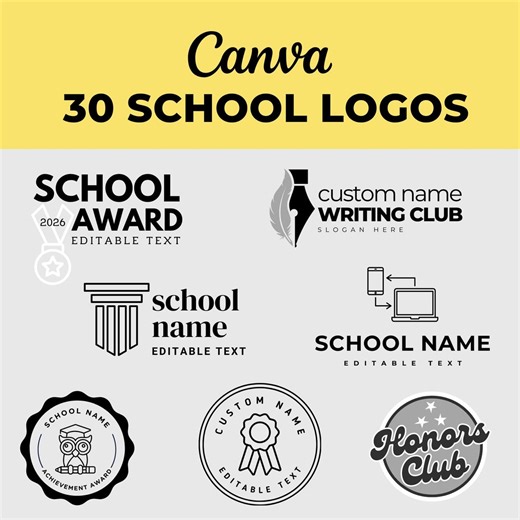 30 School Logo Bundle, Canva Logo Templates, Custom School Logos - Etsy Australia