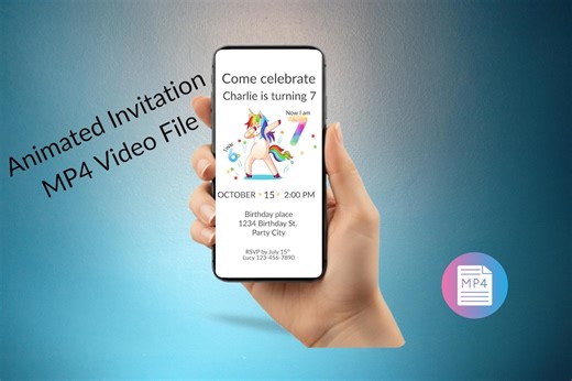 Unicorn 7th Birthday Video Invitation | Animated Canva Template (MP4 Download) - Etsy Australia