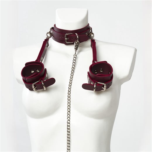 Collar and Cuff Set, Choker Cuffs Leather, Burgundy Choker, Collar With Leash for Human, Leather Collar Leash, Leather Cuffs Burgundy - Etsy Canada
