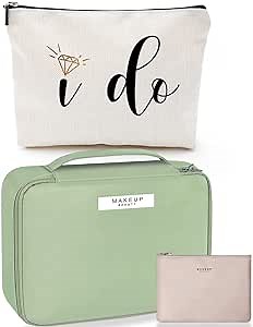 Bachelorette Gifts for Bride 3PCS Bridal Shower Gifts – I Do - Bridal Shower Gifts Bachelorette Party Gifts, Bride Survival Kit, Bride Gifts Wedding Engagement Gifts Travel Makeup Bag(Green)