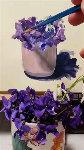 paint violets with me in guache #sketchbook #guache #paintingtutorial #art