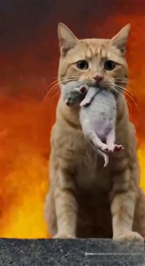 Brave Mother Cat Jumps from Burning Building with Her Newborn Kitten | Firefighters Rescue