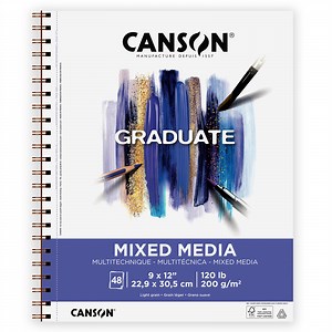 Canson Graduate Mixed Media Paper Jumbo Pad, Midweight 120lb/200gsm, Side Wire Binding, 48 Sheets, White, 9x12 inch, Art Paper for Teens, Students, Hobbyists