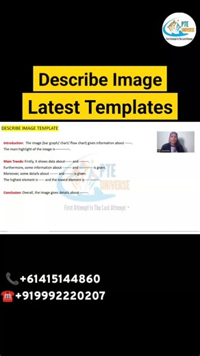 PTE UNIVERSE | EXPERT COACHING on Instagram: "PTE Describe Image Latest Template 🔥 Score 79+ | PTE Speaking Tips Struggling with PTE Describe Image? This latest template helps you describe any image clearly, fluently, and confidently within limited time ⏱️ ✅ Ready-made Describe Image template ✅ Works for bar graphs, charts & flow charts ✅ Improves fluency & content score ✅ Perfect for beginners & repeat test takers ✅ Based on real PTE exam patterns 🎯 One smart template = BIG score boost 📩 DM