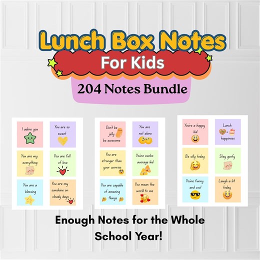 Printable Lunch Box Notes for Kids | Encouragement Cards Bundle (PDF Download) - Etsy