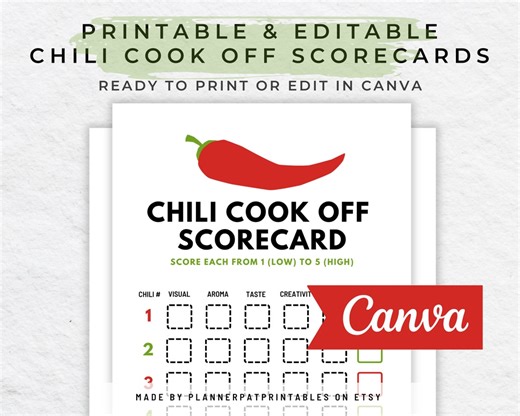 Printable Chili Cook off Scorecard, Editable Competition Template (canva PDF Download) - Etsy