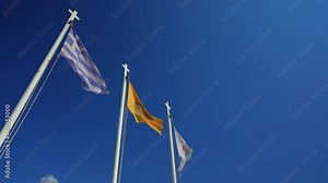 Symbols of Cyprus. Three flags - Greek, Church and Cypriot.