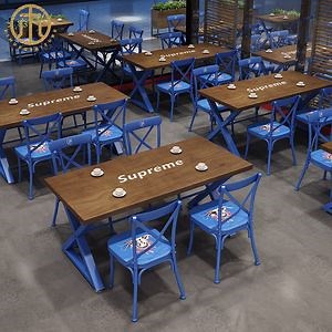 [Hot Item] American Style Solid Wood Wrought Iron Western Restaurant Dining Table
