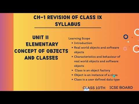 ICSE Class 10 Computer Applications | CH-1 Unit -2 | Elementary Concept of Objects and Classes