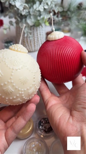 Velvet Candle Co. on Instagram: "Look at these Christmas ornament candles 😍🎄 So cozy, so festive — pure holiday spirit in your hands ✨ Red or cream for your winter vibes? Love this molds from @nicolemould #homedecor #candlemaking #candlelover #candleart #christmascandles #ornamentcandles"