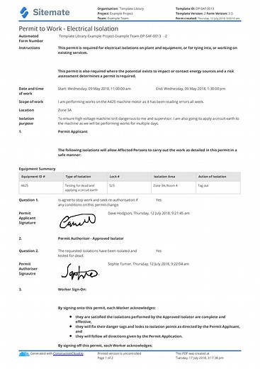 Electrical Isolation Permit Template and Example PDF