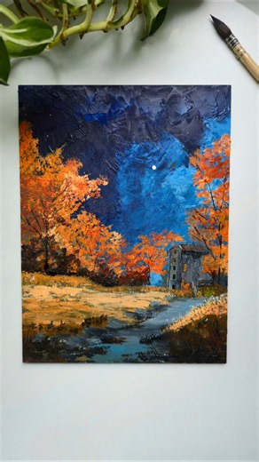 Satisfying Acrylic Painting: Magical Autumn Forest 🍁 #paintingideas #acrylicpainting #canvaspainting