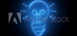 Glowing light bulb symbol animation.Electric neon bulb icon and black background