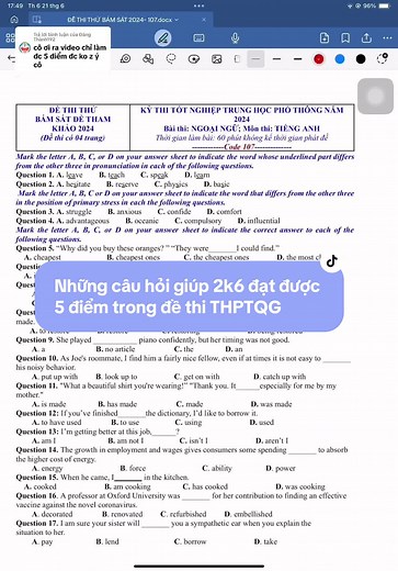 Trả lời @Đăng Thành192 để đạt 5 điểm em cần làm được những câu này nhé.#onthithptqg2024 #msnguyetenglish #xuhuongtiktok #learnontiktok