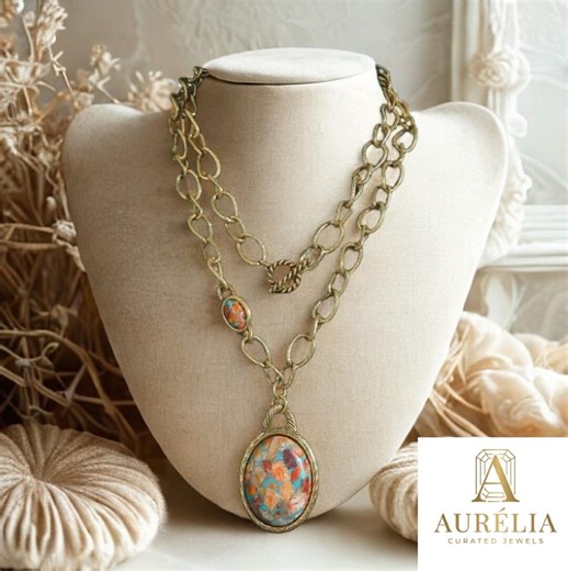 Vintage Nautical Map Necklace, Natural Stone Gold Pendant, Antique Jewelry for Women - Etsy