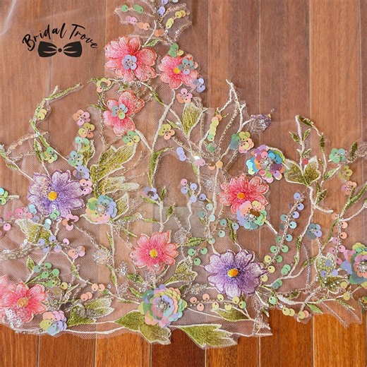 Colorful Sequined Veils, Pink Embroidered Flower Veils, Wedding Veils, Handmade Veils, Ivory Veils, Custom Veils, Veils With Hair Combs.