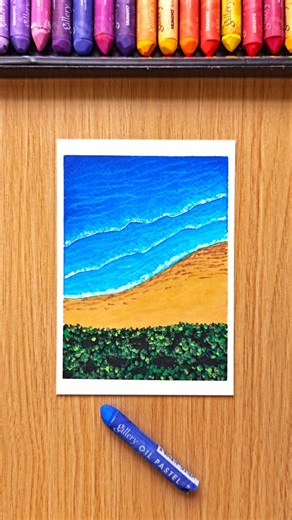 Relaxing Beach Scenery Drawing with Oil Pastels Art Tutorial #art #oilpastel