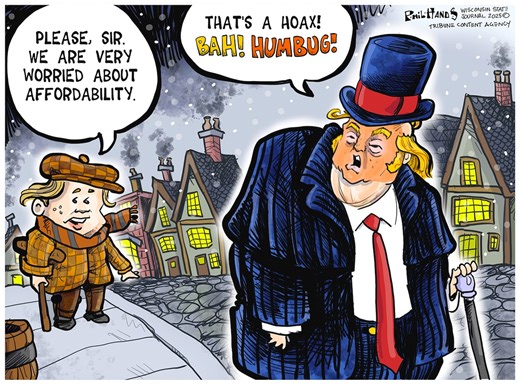 Editorial cartoons for Dec. 21, 2025: Trump economy speech, health insurance hikes, Rob Reiner