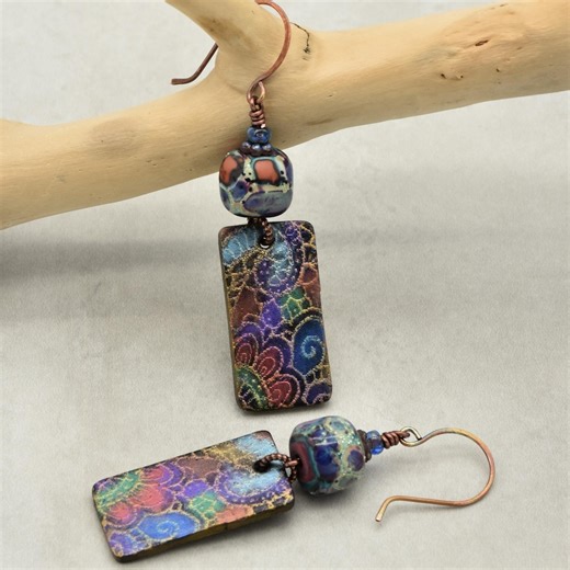Handmade Lampwork Glass Dangle Earrings, Retro Polymer Clay Charms - Etsy