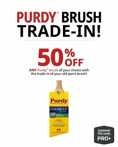 2.1K views · 38 reactions | This Week ONLY: Trade in your old brushes in-store and get 50% off Purdy brushes or buy online with promo code BRUSH22: https://bit.ly/3qD9RPO . *Limit 3 brushes. Offer valid Jan. 24–30, 2022. | Sherwin-Williams Paint Pros | Facebook