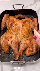 Spatchcocked Turkey The following measurements are for a 16 pound Turkey use about 1 tbs of seasoning and baking powder per every 5 pounds. 1 whole turkey 3 tbs baking powder 2 tablespoons oregano 2 tbs salt 1 cup butter 10 cloves crushed garlic Aromatics 1 onion cut into wedges 1 head halved garlic 1 bell pepper cut into chunks 1 bunch parsley 6 cups water Start by spatchcocking (removing the spine) your turkey. You’ll need a really good pair of kitchen shears to do this. Clean your turkey and 