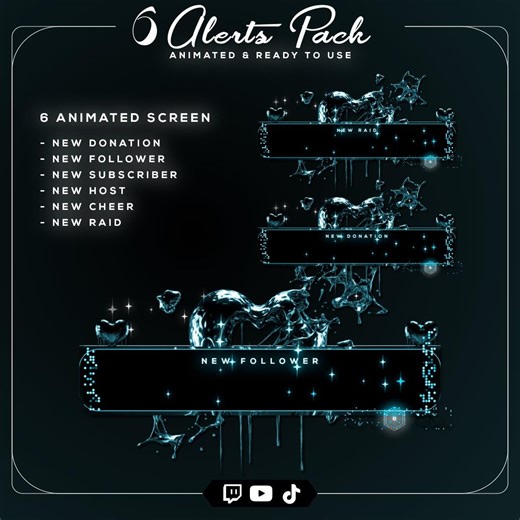 6 Animated Blue Chrome Alerts | Liquid Sapphire Gothic Theme | Twitch, OBS, Streamlabs | Custom Sound Ready | Dark Aesthetic Blue Alert Pack - Etsy Canada