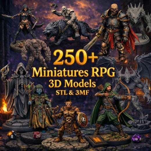 250  RPG Miniatures 3D Models – STL & 3MF Bundle | Dnd Characters, Monsters and Fantasy Tabletop Minis for 3D Printing - Etsy
