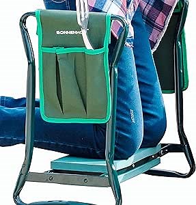 Garden Kneeler and Seat with 2 Large Tool Bag - Heavy Duty Garden Folding Chair with Tool Pouch, Outdoor Bench with Storage and Thick EVA Foam Padded Stool, Light-Weighted Sturdy Steel Pipe Structure