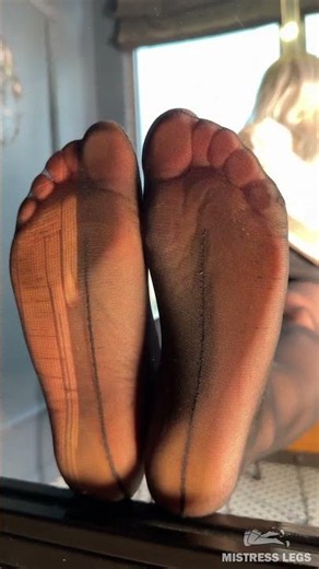 Nylon Feet in Ripped Pantyhose On The Glass Partition #feet