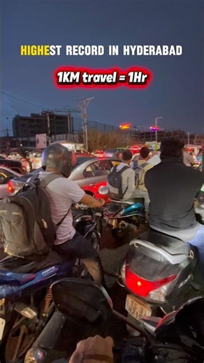 1km travel = 1hr, hyderabad highest record,1Hr heavy rain.#rain #traffic #hyderabad #record #travel