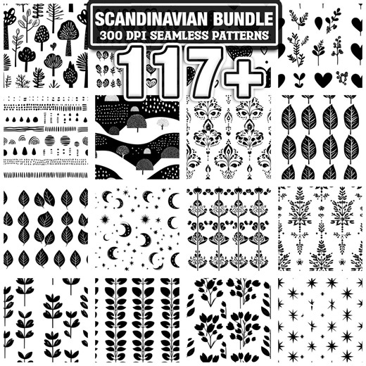 117  Scandinavian Nordic Pattern Svg, Png, Dxf, Eps Designs Bundle | Instant Digital Download - Etsy