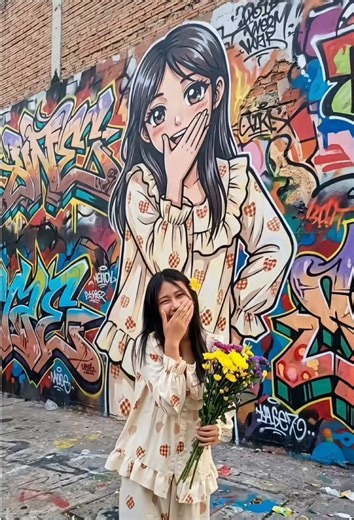 Graffiti Mural Pose Matching: Street Art Photo Trend