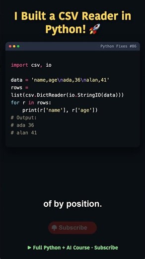 Python Fixes #86 · I Built a CSV Reader in Python! 🚀