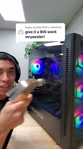 Replying to @jmfy1960 okay since you guys asked for it, let's smash this PC case glass side panel until it breaks! #pc #pctips #pcbuilding #mryeester