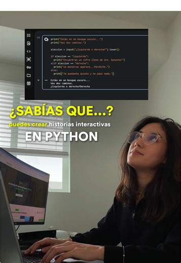 ¿Sabías que puedes crear historias interactivas en Python? 👾 Con inputs y condicionales puedes hacer que el jugador tome decisiones y cambie el rumbo de la historia. Así nacen muchos juegos de aventura: con texto, lógica y creatividad. 🚀 Sigue a Punto Code para más tips de programación. #Python #Programación #PuntoCode #AprenderProgramación