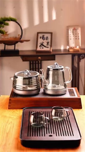 茶皇子纯钛玻璃电热水壶茶台一体烧水壶泡茶专用煮茶双边自动上水电茶炉KS16 0.8L KS16 6个品茗杯