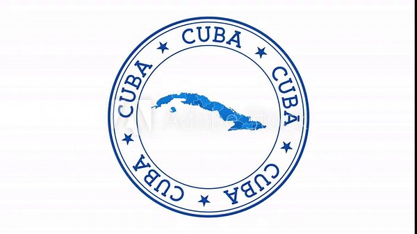 Cuba intro. Badge with the circular name and map of country. Cuba round logo animation.