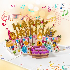 Lockways Musical Birthday Cards,3D Pop Up Card with Interactive Blowable Candle, Gift for Grandma Wife Husband