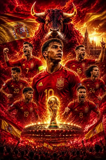 🇪🇸❤️ THE BULL IS READY TO CHARGE! 🐂🔥 Spain's World Cup journey continues... Can La Roja lift the trophy in 2026? 🏆⚽ #spain🇪🇸 #españa #laroja #vamosespaña #fifa2026worldcup #Football #soccertiktok #footballtiktok #sportsedit #footballfans #aiart #trending #foryoupage❤️❤️ #FYP #viral