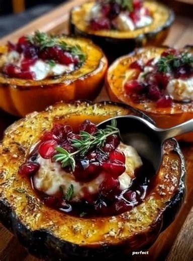 Honey-Glazed Acorn Squash with Creamy Goat Cheese and Cranberry Drizzle This dish is the perfect balance of sweet and savory,…😘 full recipe in the c.o.m.m.e.n.t.s...🥰👇 | Easy & Low Points Recipes for Beginners
