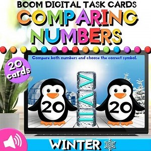 Comparing Numbers to 20 Winter Math Boom Cards™ for Kindergarten & 1st Grade