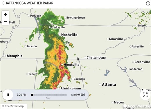 AccuWeather Chattanooga Radar Scan at 4:45pm ET. #Tennessee #Chattanooga #Knoxville #TDOT #Traffic https://accuweather.com/en/us/chattanooga/37402/weather-radar/331086…… | On Time Traffic