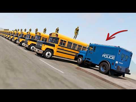 BeamNG Drive - Old School Stunts (How Many Buses Can Different Cars Move)
