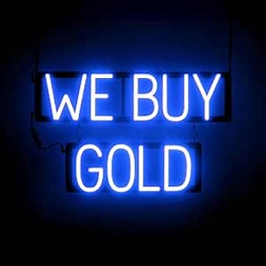 SpellBrite WE BUY GOLD Sign | Pawn-Related Sign with Neon Look, Blue LED Light Source | 24.3" x 15.0"