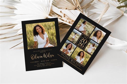 Black Gold Graduation Announcement Card Graduation Invitation Photo Collage (digital Download) - Etsy