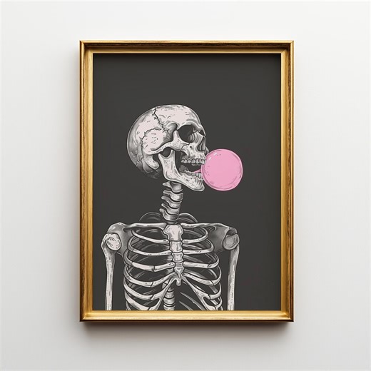 Skeleton Bubble Gum Poster – Funny Spooky Pop Art Print | Digital Download - Etsy