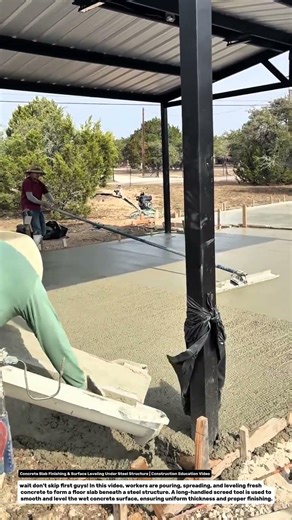 Concrete Slab Finishing & Surface Leveling Under Steel Structure | Construction Education Video.