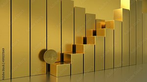 Bitcoin Falling Down stairs from Business chart.Business and finance news reports intro.Bitcoin price down Opener.Bitcoin price falls. Golden.