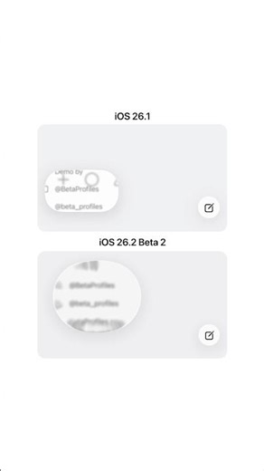 The menu animation in iOS 26.1 vs iOS 26.2 Beta 2. #ios26